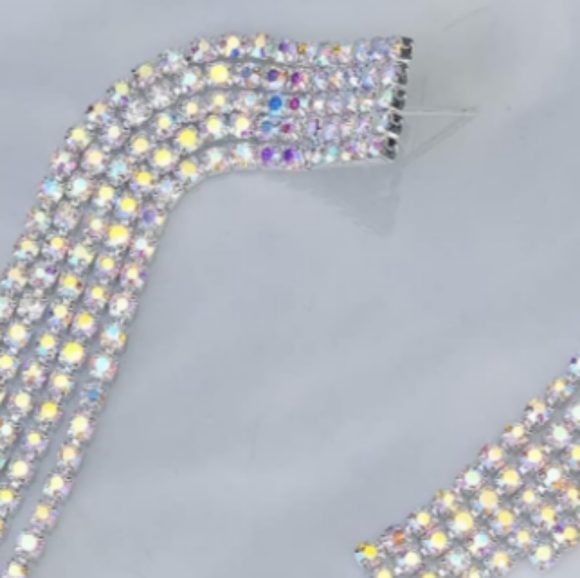 Long AB Rainbow Sparkling Art Deco Earrings Rhinestone CZ Event Minimalist New - Picture 5 of 10